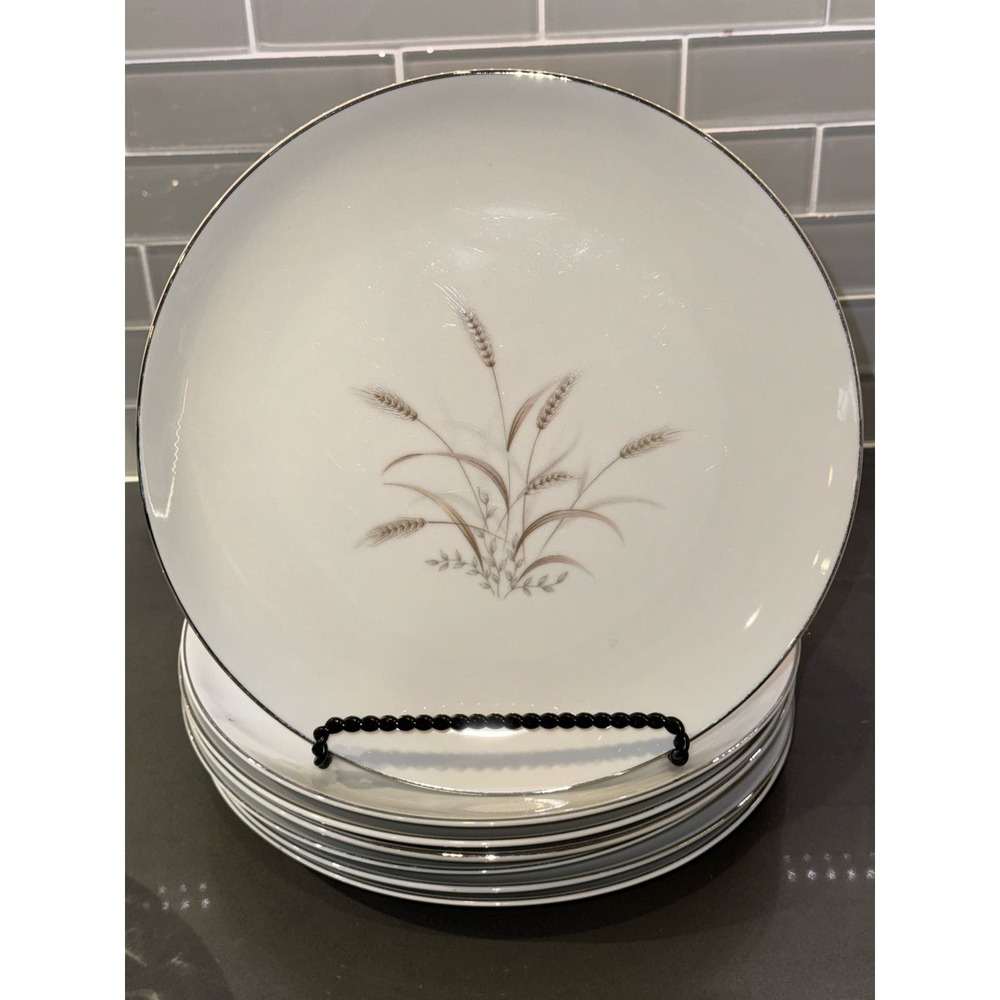 Vintage Set of 7 “Gemini Wheat” 10” Dinner Plate Set By FINE CHINA of JAPAN